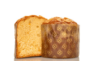 Traditional Easter cake isolated on white background, close-up.