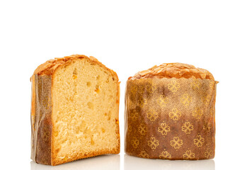Traditional Easter cake isolated on white background, close-up.