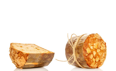 Traditional Easter cake isolated on white background, close-up.