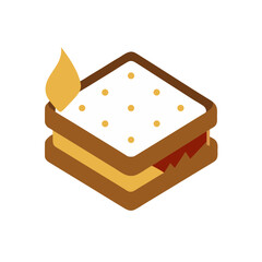 Stylized smores icon with a flame element on a black background