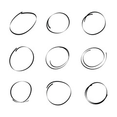 Set of circular doodle black line hand drawn element vector illustration