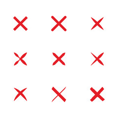 Red cross mark doodle set marker wrong sign clipart element design.