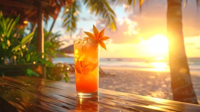 Tropical Drink at Sunset Beach Paradise