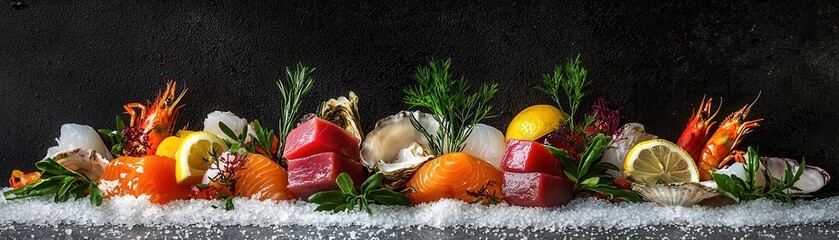 Fresh Luxury Sashimi Platter with Seafood and Herbs