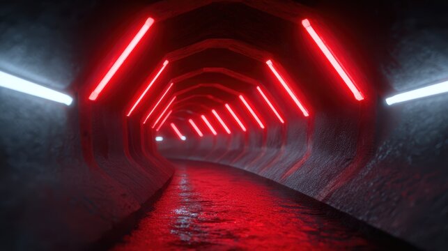 futuristic sci-fi tunnel background with glowing neon lights