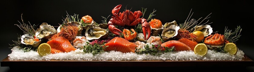Fresh Seafood Platter with Oysters, Crab, and Salmon