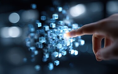 Hand Interacting with Digital Data Cubes.