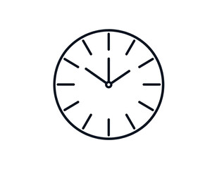 Simple, white clock face with black outline, showing a specific time
