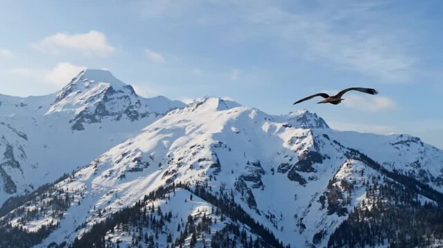majestic hawk soaring above winter mountains