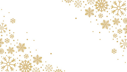 Christmas frame with gold stars and snowflakes in minimalist line art style, arranged on transparent background with plenty of space
