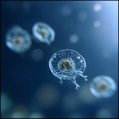 Transparent amoeba floating with depth of field effect