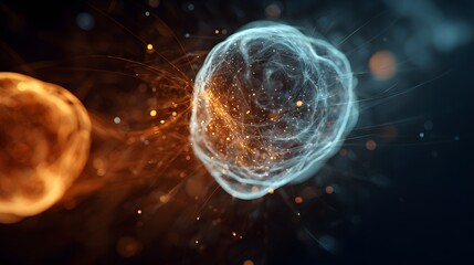 3D glowing amoeba particle concept with futuristic sci fi tones