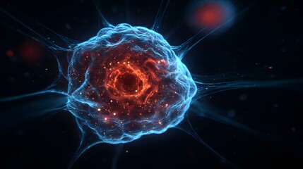 3D glowing amoeba particle concept with futuristic sci fi tones