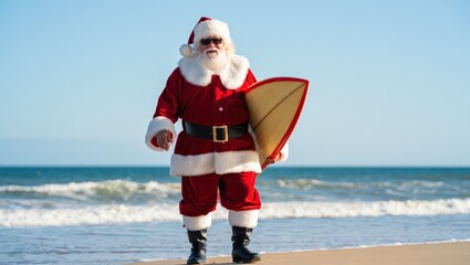 Santa Claus Surfs Beach Christmas Summer Holiday