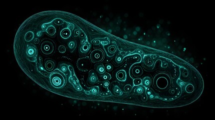 Digital art amoeba inspired shape with luminous textures