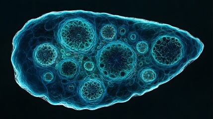 Digital art amoeba inspired shape with luminous textures