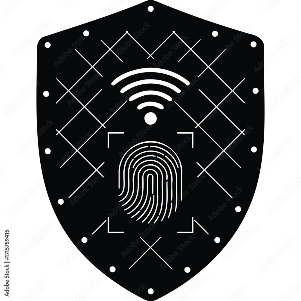 Poster secure wifi fingerprint shield icon graphic security privacy protection wireless internet technology
