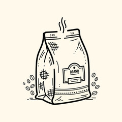 Hand Drawn Coffee Bag Illustration.