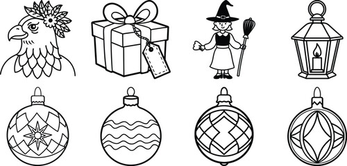 Christmas Line Icons Editable Stroke  Christmas - thin line vector icon set. Pixel Perfect. Set contains such icons as Santa Claus, Christmas, Gift, Reindeer, Christmas Tree,