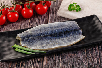Salted herring fillet with skin