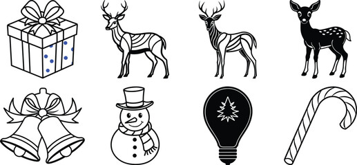 Christmas Line Icons Editable Stroke  Christmas - thin line vector icon set. Pixel Perfect. Set contains such icons as Santa Claus, Christmas, Gift, Reindeer, Christmas Tree,