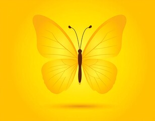 Fototapeta premium A vibrant yellow butterfly takes center stage against a bright yellow backdrop, showcasing intricate wing details and a feeling of joy.