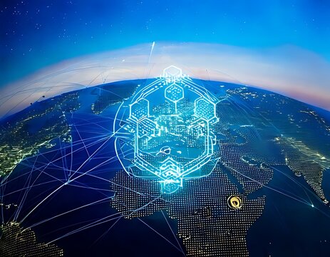 Global network overlaying Earth at night