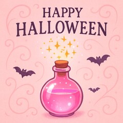 Pink Potion Bottle with Sparkles — Cute Halloween Greeting Card