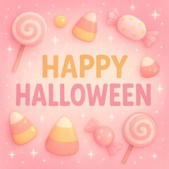 Sweet Halloween Card with Pink and Golden Candy Illustration