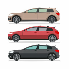 Fototapeta premium SUV car vector template with simple colors without gradients and effects. View from side, front, back, and top