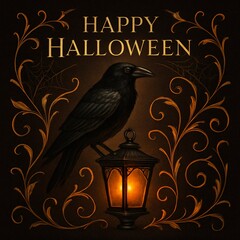 Brown Halloween Invitation with Raven