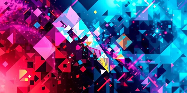 Abstract digital art featuring fractured, pixelated geometry and vibrant color distortions, psychedelic, fractal - Powered by Adobe