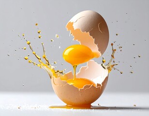 Raw Egg Yolk Splashing Out of Cracked Shell in Motion Capture
