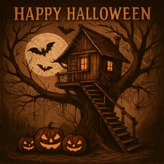 Creepy Brown Treehouse Greeting Card
