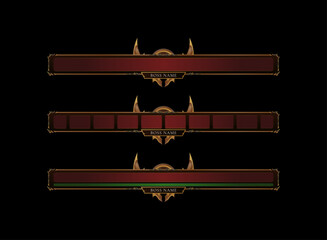 Set of Fantasy RPG Gothic Ancient Game Boss UI Elements — Gold and Red Loading Bars with Health Bar Variations for Adventure and Combat Design