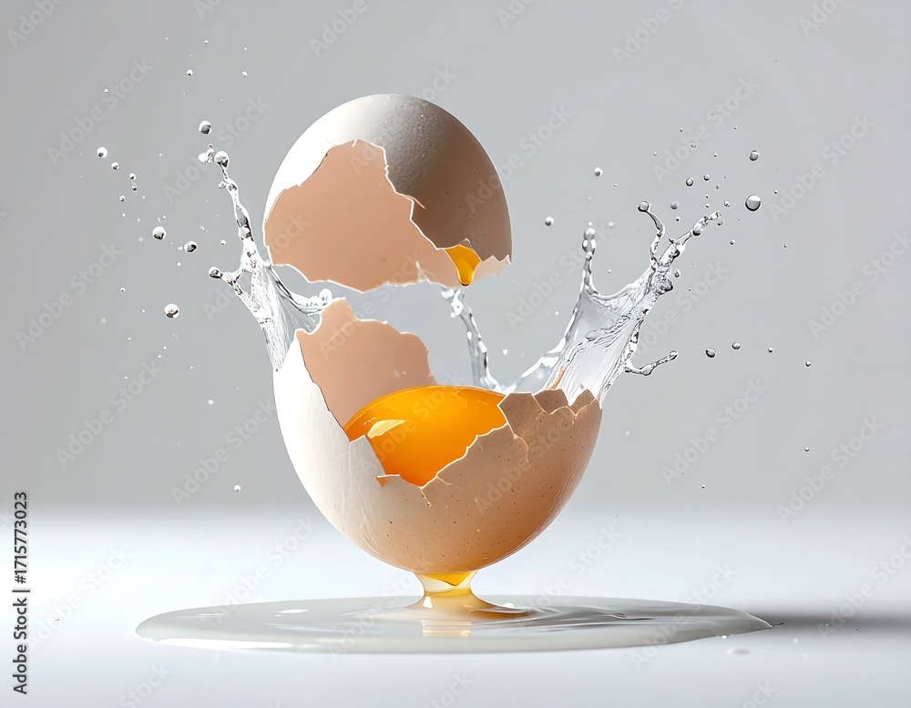 Poster a fragile egg cracks open releasing its golden yolk in a splash