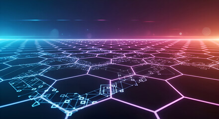 Futuristic Hexagonal Grid - A Technological Landscape of Interconnected Networks.