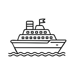 Obraz premium Line drawing of a cruise ship sailing on water with a flag on top.