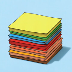 Stack sticky note colorful paper hand drawn illustration blue background organized cheerful