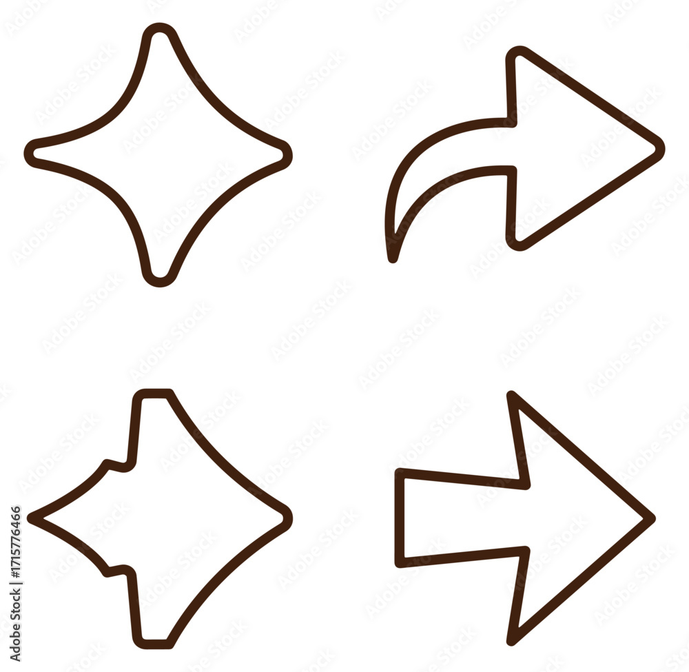 Poster outlined vector elements of arrows and star shapes for user interface or design projects