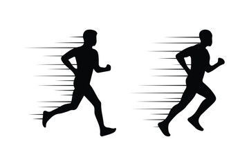 Group of running men and women side view of vector runner silhouette . Running , jogging 