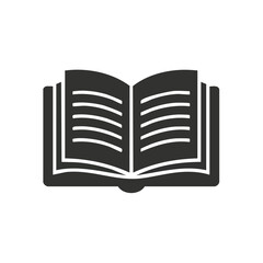 Open book icon with pages showing text, symbolizing reading and knowledge.