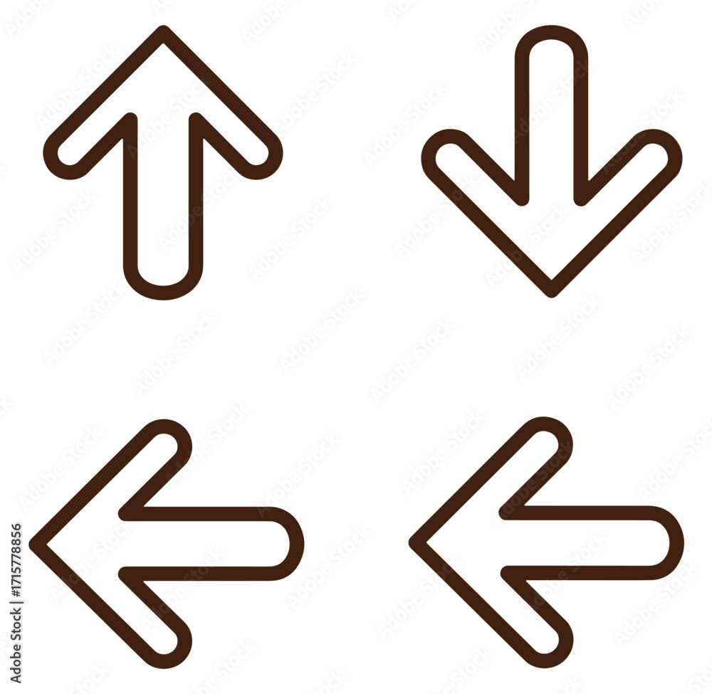 Poster Set of simple arrows pointing up down left and right in a clean minimalist style