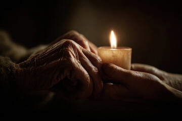 beautiful moment shared between grandmother and her grandchild gently holding hands over flickering candle