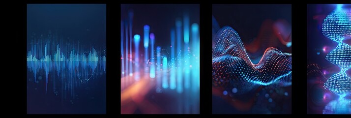 Abstract representation of sound waves, DNA, and data streams.