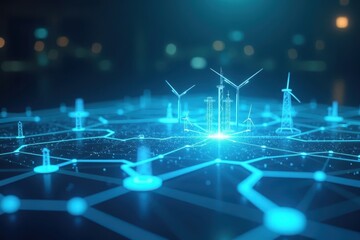 Futuristic Smart Grid Network Visualization with Renewable Energy Inputs