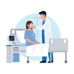 Doctor Helping Patient Breathing Mask