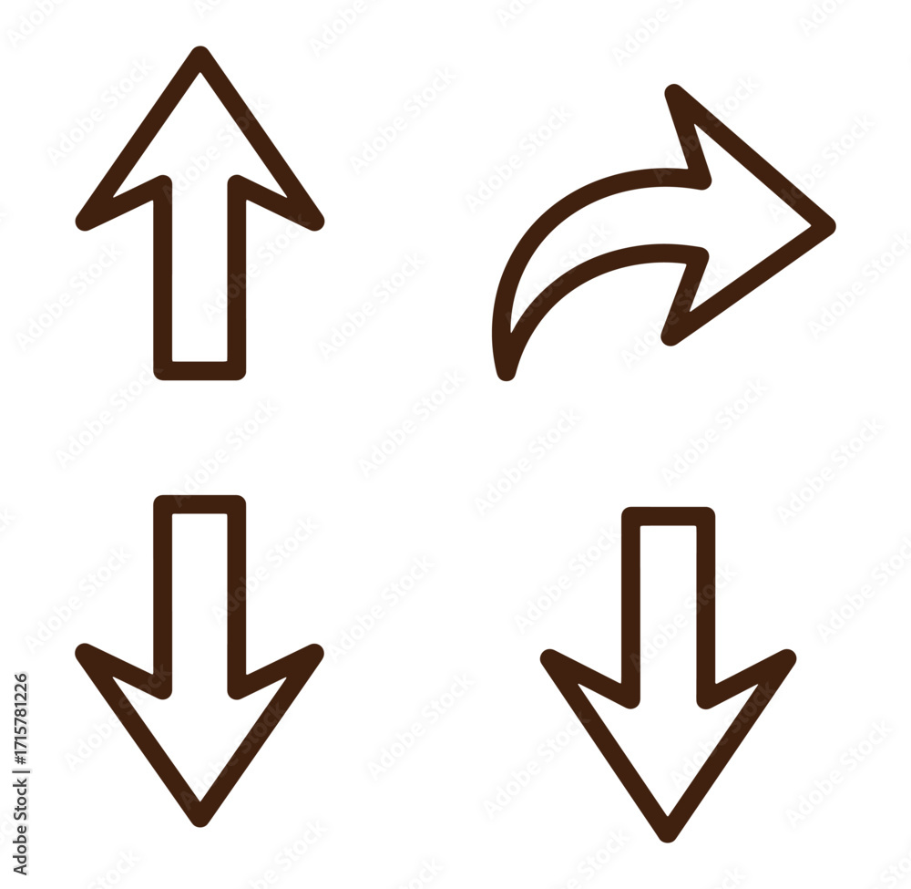 Poster simple outline arrows pointing up down and right for navigation and directional purposes