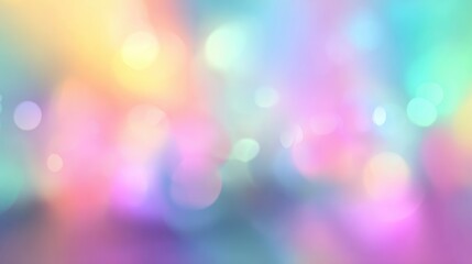 Abstract pastel bokeh background with blurred circles in soft, dreamy hues of pink, yellow, blue, and teal