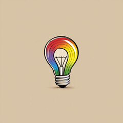 Rainbow light bulb illustration, creative colorful idea, hand drawn style, beige background